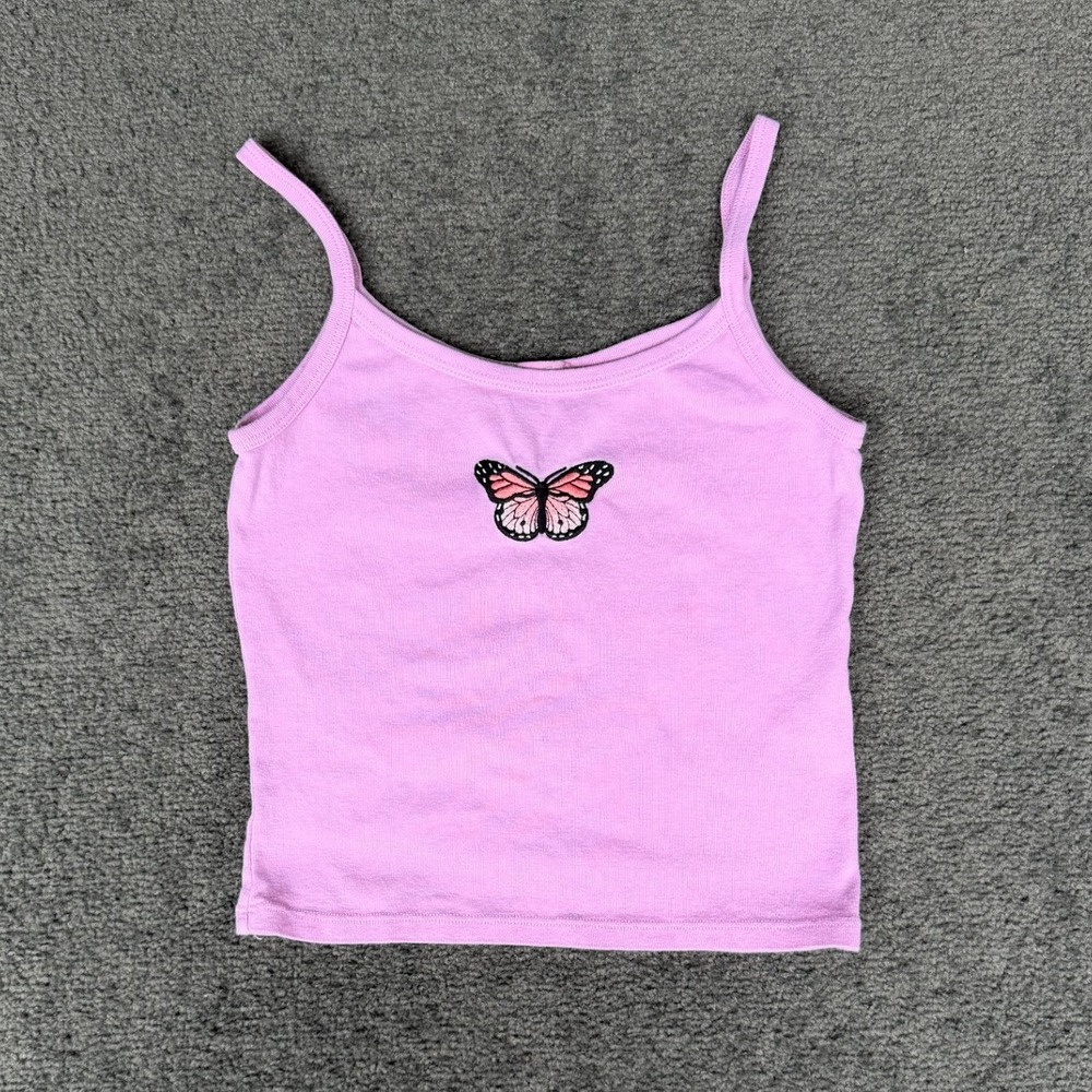 John Galt Brandy Melville Pink Butterfly Embroidered Cami Tank Top MW922L
